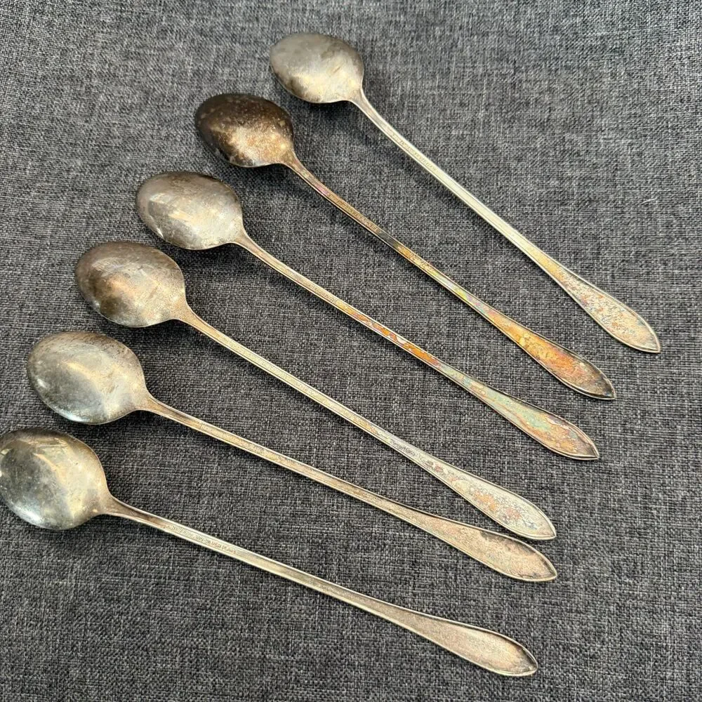 Vtg 6x New England Silver Plate Rosemary Long Iced Tea Spoons 8 1/4